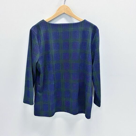 Talbots Zip Pocket Plaid Sparkly Festive Holiday Classic Office Wear Size Large - Picture 3 of 10